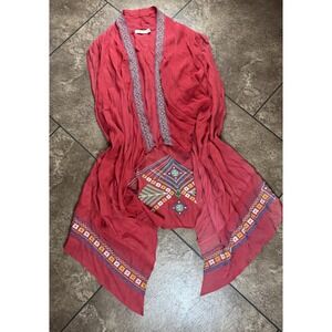 Kyla Seo Kimono Duster Women's Sz L Embroidered 100% Viscose Made India